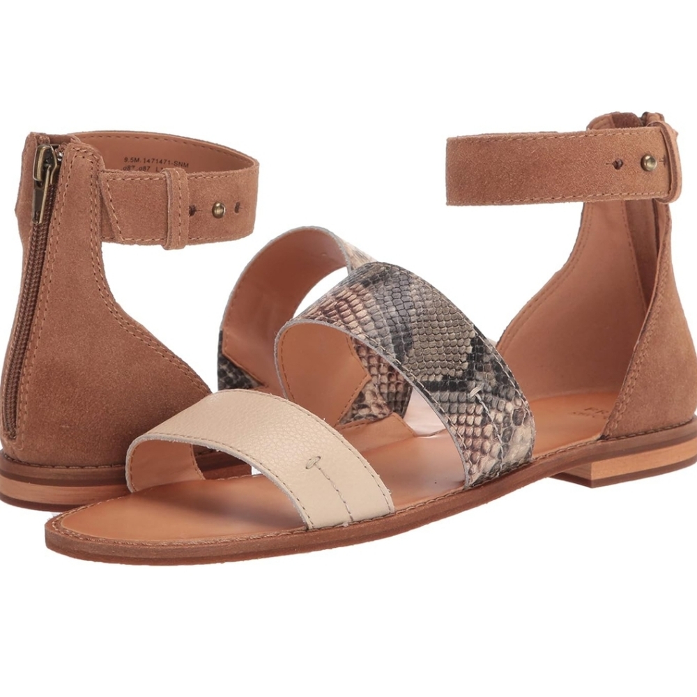 Frye and Co. Women's Evie 2 Band Sandal Flat - Snake Mulit Neutral - SZ 7.5 - Picture 2 of 15